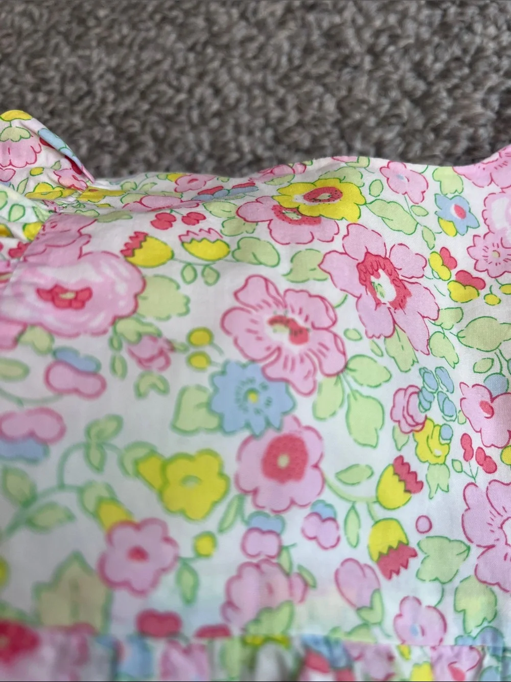 Jacadi Pink & Yellow Floral Ruffle Baby Romper